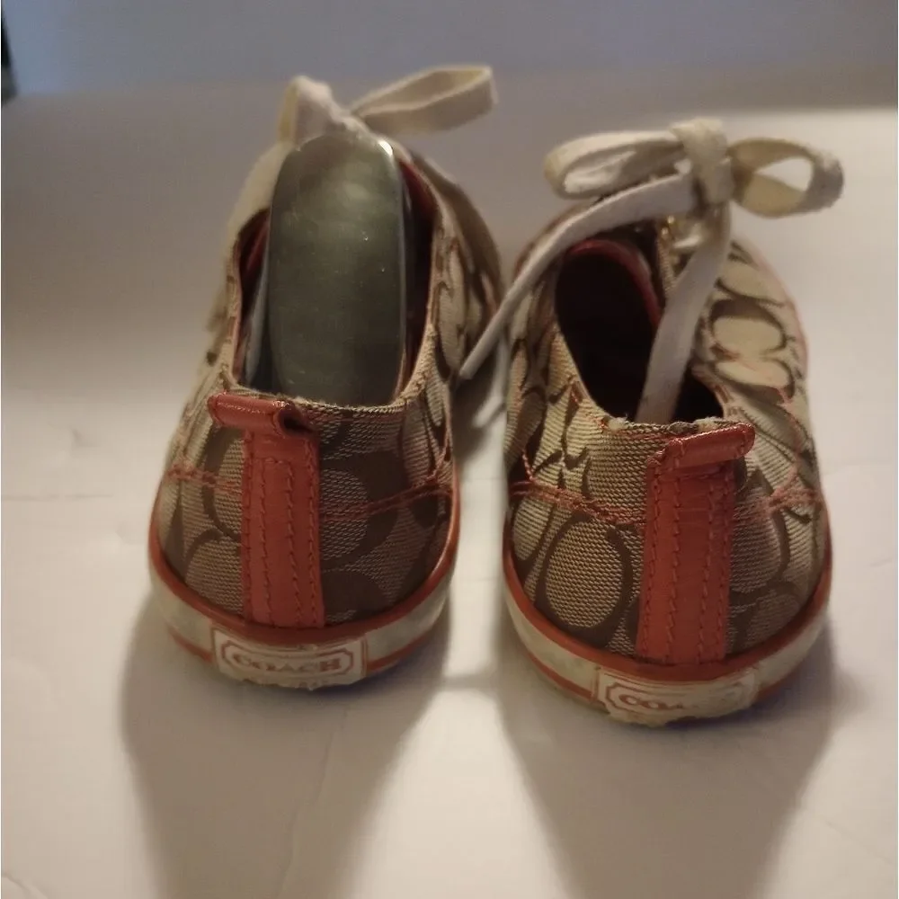 🆕👟Coach Suzzy Logo Jacquard Tan and Orange Sneakers